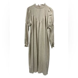 NWT MONBEBE Rea Women's Linen Minimalist Prairie Neutral Midi Maxi Shift Dress